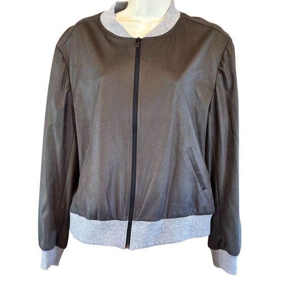 Drew Faux Leather Bomber Jacket In Olive Green NWT Size Large - Picture 1 of 4